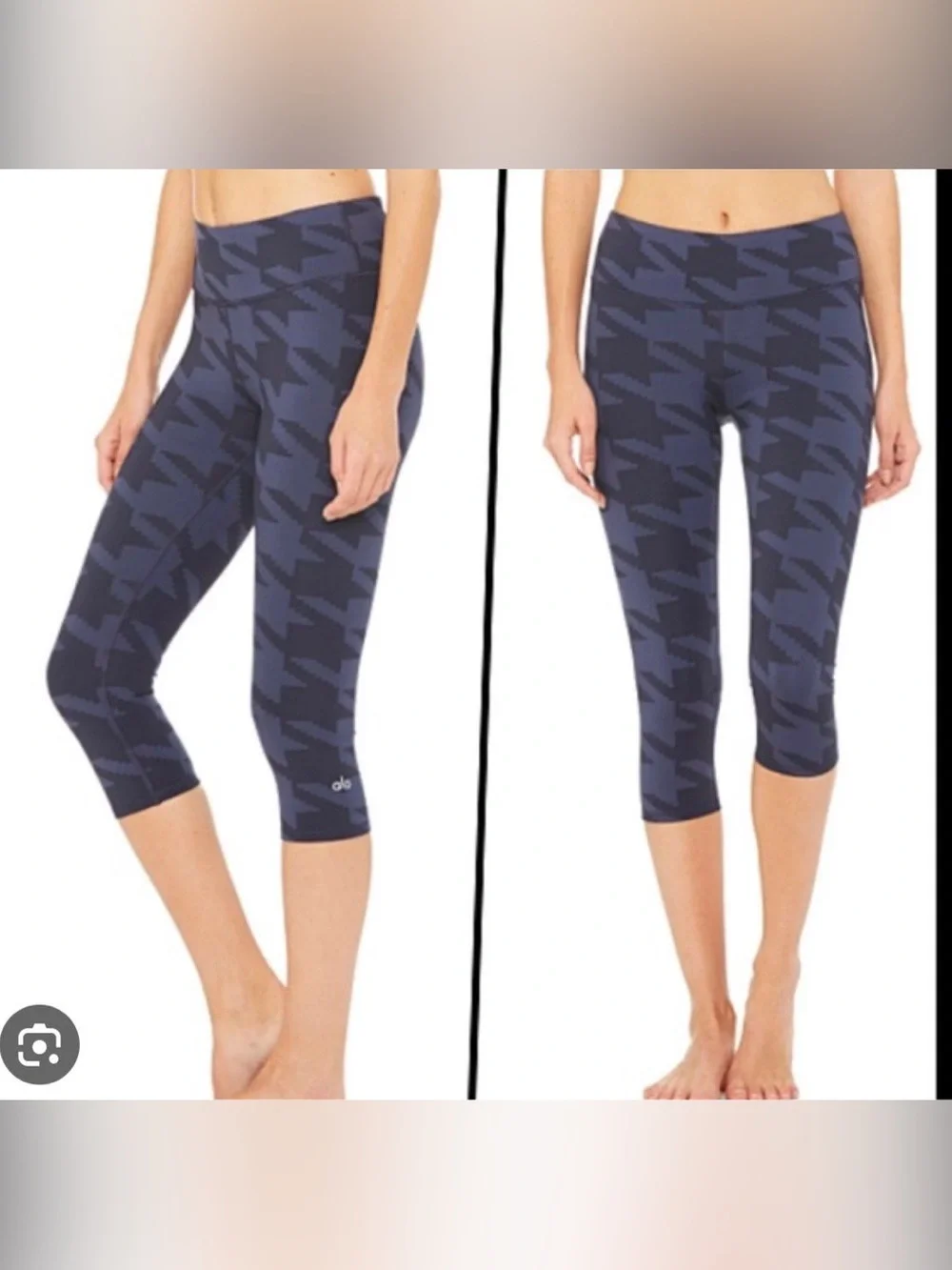 Alo Yoga Navy Rich Houndstooth High-Waist Airbrush Capri Leggings M EUC $88 MSRP